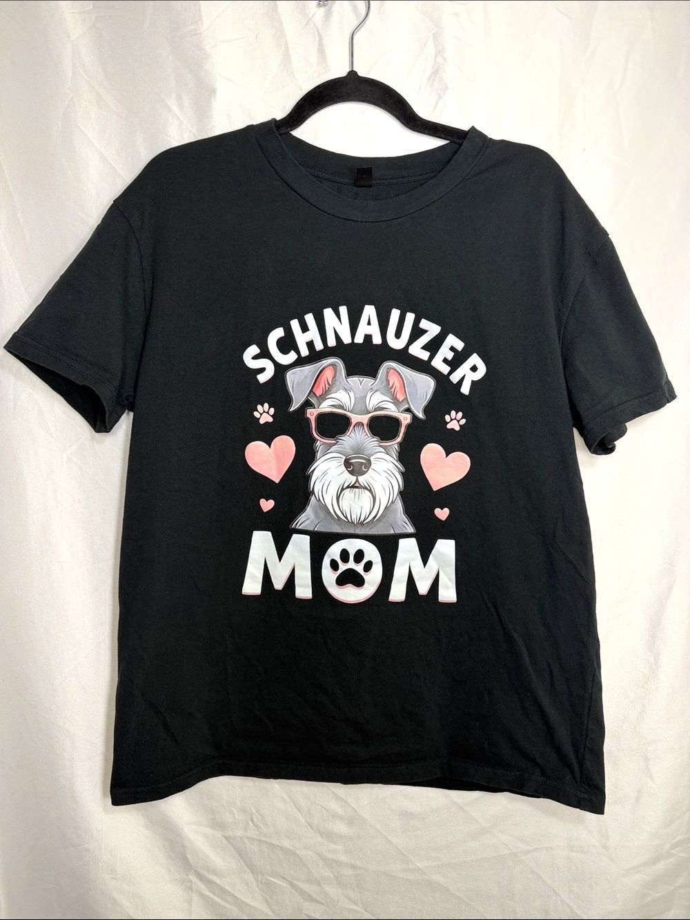 PFR New York Schnauzer Mom Graphic Tee Shirt Black Cotton Large